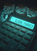Calculator with global finance and piggy banks