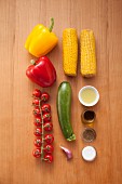 Ingredients for vegan vegetable skewers from the BBQ