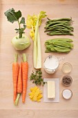 Ingredients for steamed vegetables with lemon cream