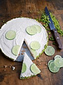 Coconut and lime cheesecake with pistachios