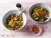 Vegan curry and lentil salad with celery (Sirtfood)