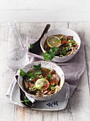 Sirtfood Pho Bo soup with beef and soba noodles (Vietnam)