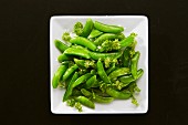 Blanched sugar snap peas with parsley and coarse salt