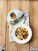 Pearl barley risotto with mushrooms and almonds