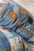 Patchwork cushion cover made of denim