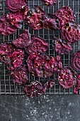 Beetroot chips on a cooling rack