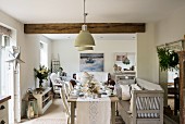 Festively set table decorated in rustic style