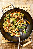 Chicken with vegetables in a wok