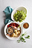 Ingredients for vegetarian chickpea tagine with vegetables