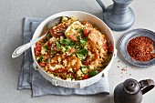 Warm tabbouleh with fried halloumi