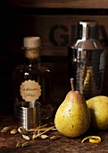 Ingredients for a Cardamom Pear Martini Drink