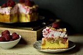 Rhubarb cake with raspberries