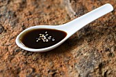 Teriyaki sauce on a spoon