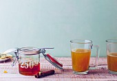Chamomile tea with honey, cinnamon and orange juice