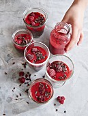 Vegan overnight chia pudding with raspberries