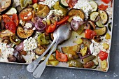 Oven-baked vegetables with cottage cheese