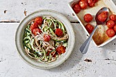 Courgette and wild garlic pasta with tomatoes