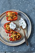 Stuffed red peppers with herb quark