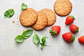 Oat biscuits, strawberries and basil