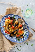 Spaghetti vongole with cherry tomatoes