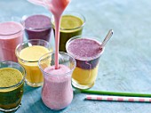 Creamy rainbow drinks made from fruit and vegetables
