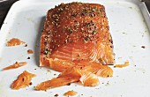 Pickled salmon with dill, pink peppercorns, salt and coriander