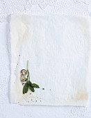 Sage leaves, ground pepper, and a mushroom on a white background