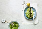 Oven-baked salmon with broccoli mash