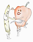 Asparagus dancing with a red pepper (illustration)