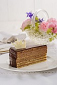 A piece of Princeregententorte (Bavarian chocolate sponge cake)