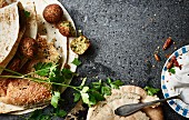 Flatbreads and naan bread with falafel