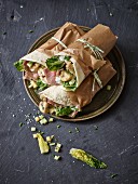 Sandwich wraps with roast beef and mushrooms