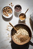 Preparation of granola mixture in a mable backdrop