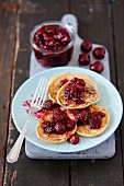 Pancakes with cherry jam and chia seeds