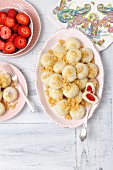 Sweet potato dumplings filled with strawberries