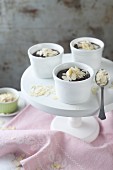 Chocolate pudding with almond flakes