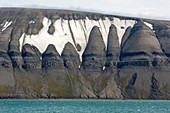 Rock strata and snowmelt, Svalbard