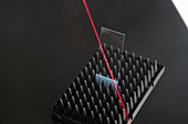 Microscope slide with red laser beam
