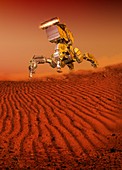 Robot on surface of red planet, illustration