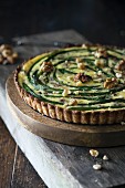 A green asparagus, Roquefort and walnut tart