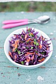 Coleslaw made with red cabbage, carrot and spring onion