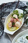 Marinated squid in oil with parsley and lime