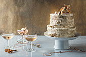 Two-tier cake with cream cheese filling and gold dust