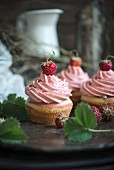 Vegan cupcakes with strawberry frosting