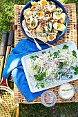 Kartoffel-Ei-Salat und Apfel-Fenchel-Slaw