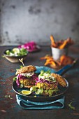 Cauliflower and quinoa burger with crunchy pickled cabbage