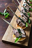 Lamb chops with mint and lychee pesto in a kataifi pastry nest