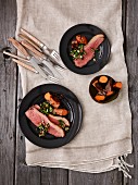Picanha (grilled beef) with chimichurri sauce and sweet potatoes