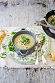 Thai green curry soup with parsnips and coconut milk