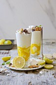 Milkshakes with vanilla ice cream, lemon curd and meringues